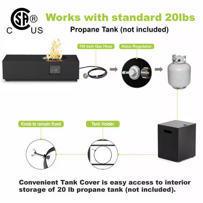48 In, 50,000 BTU Black Coating Steel Outdoor Fire Table Propane Gas Fire Pit Table